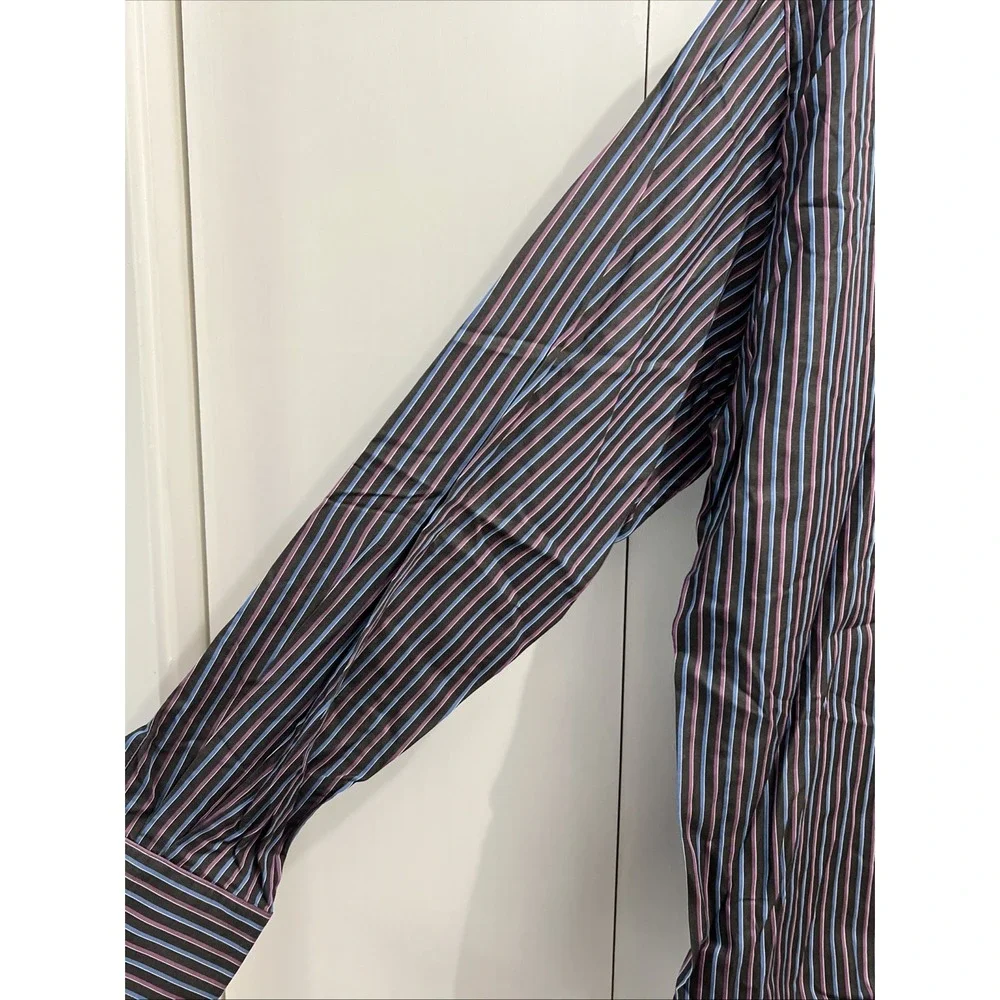 Peter Millar Shirt Men's Sz L Multi-Color Stripe Cotton Button Front Long Sleeve